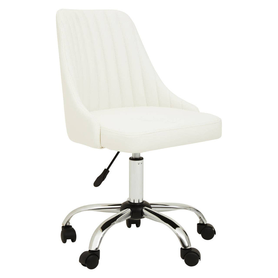 Off-White Leather Effect Office Chair – Minimal Workspace Seating with High Back Suppor