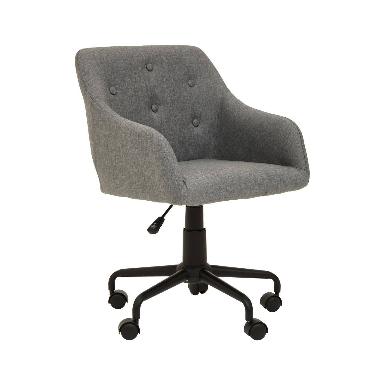 Grey Tufted Office Chair with Black Leg