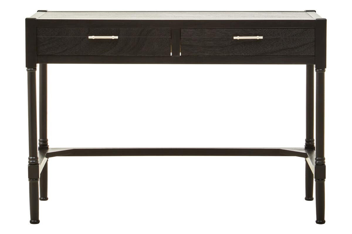 Heritage Black Pine Desk with Dual Drawers – Workspace Desk with Carved Detail