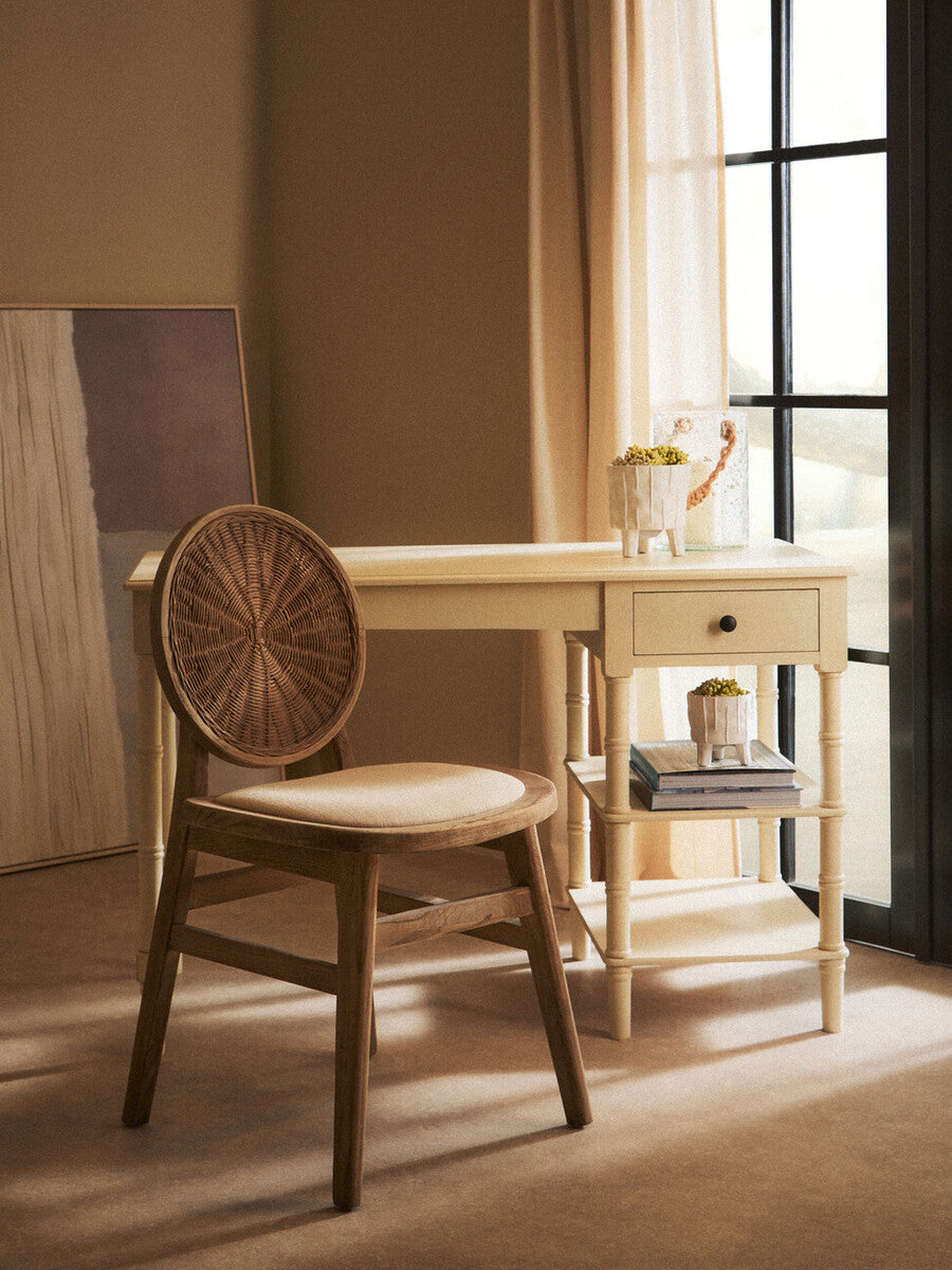 Heritage Ivory Desk with Drawer and Open Shelving – Inspired Workspace Desk with Spindle Legs