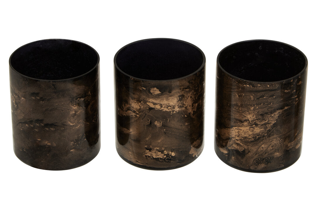 Gaia Set Of 3 Black And Gold Tealight Holders