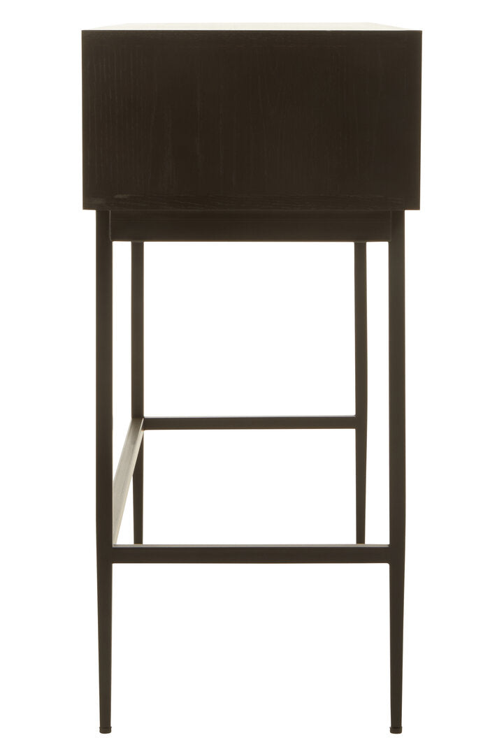 Black Geometric Console Desk with Drawers – Sculptural Workspace Desk with Carved Texture