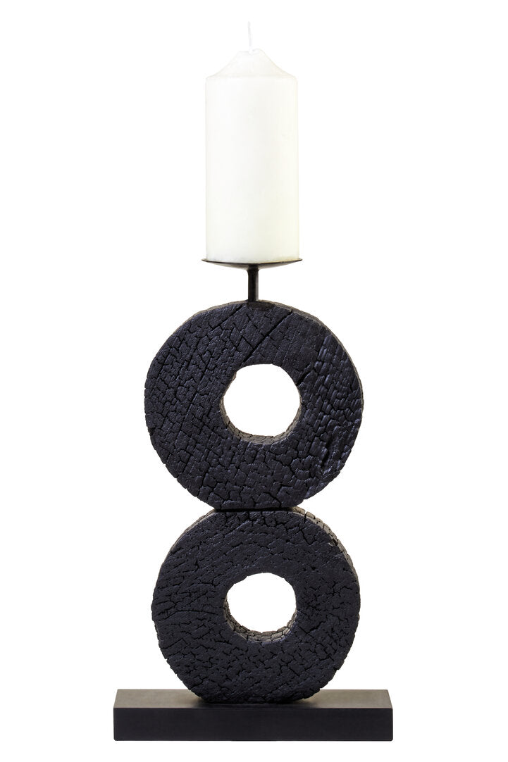 Fidel Large Charred Black Mango Wood Log Candle Holder