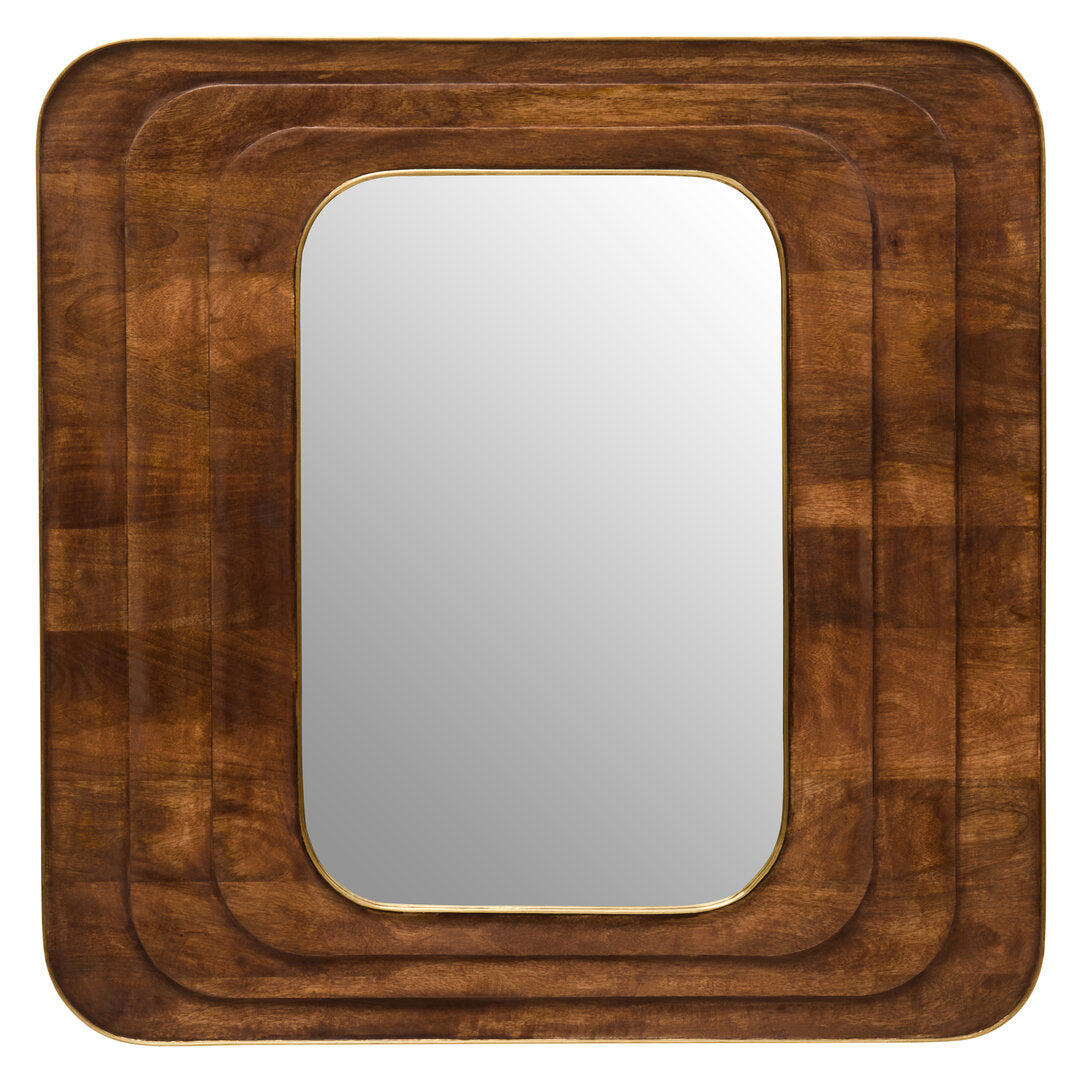 Carved Mango Wood Wall Mirror for Workspace – Round Textured Mirror with Natural Frame