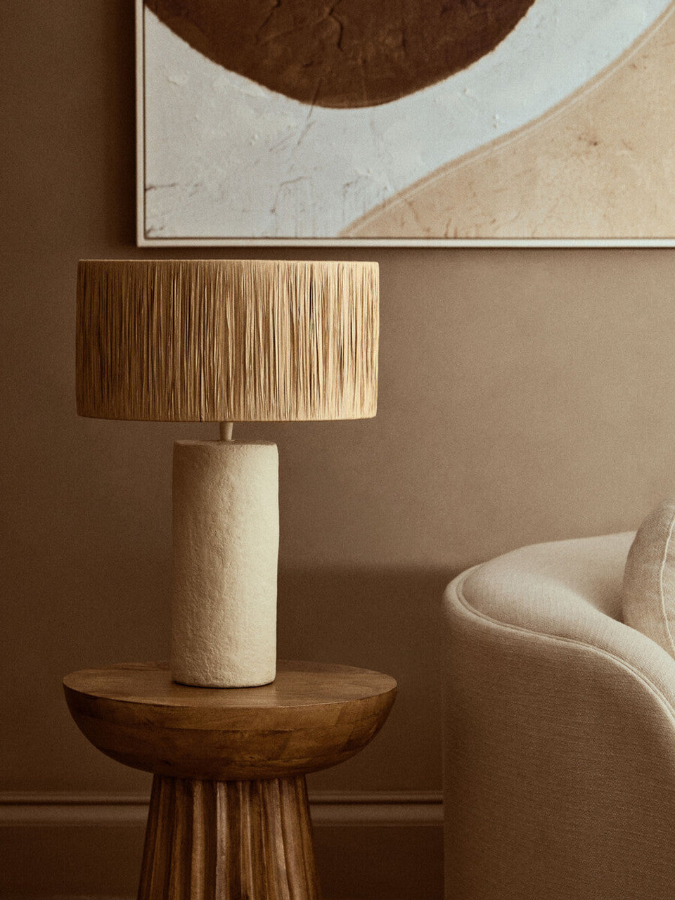 Carta Natural Papier Mâché Table Lamp with Raffia Shade – Textural Workspace Lighting with Organic Finish