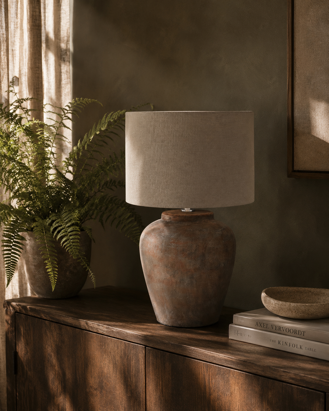 Siena Brown Ceramic Desk Lamp – Linen Shade