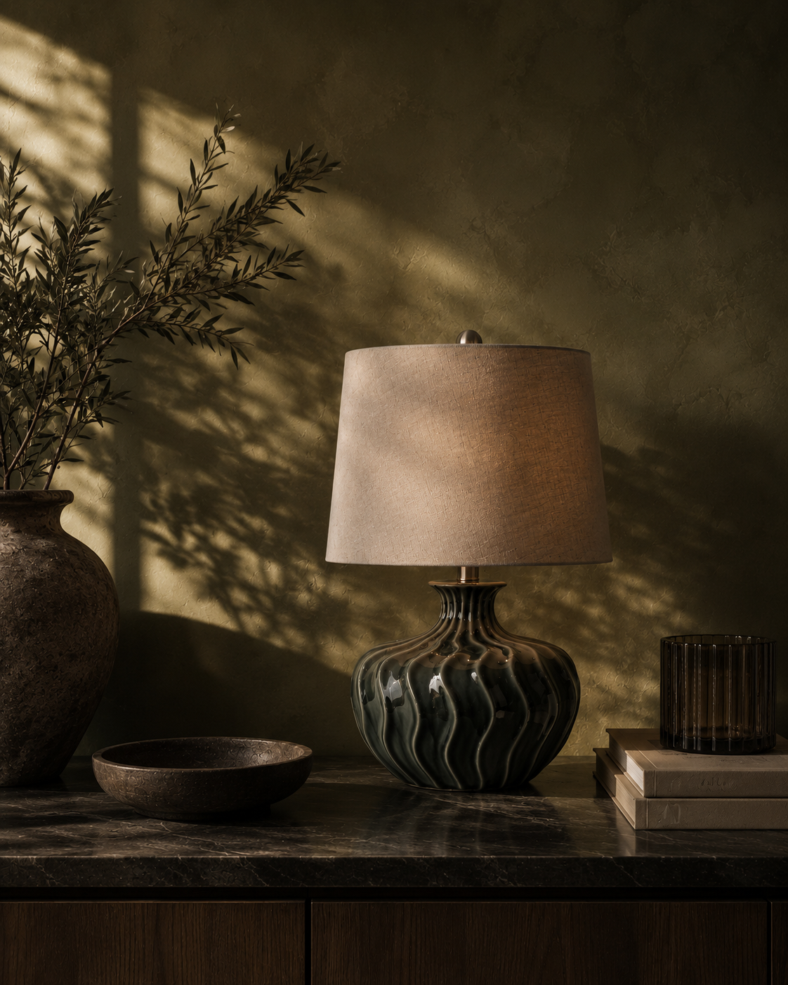 Veyla Ceramic Desk Lamp – Linen Shade