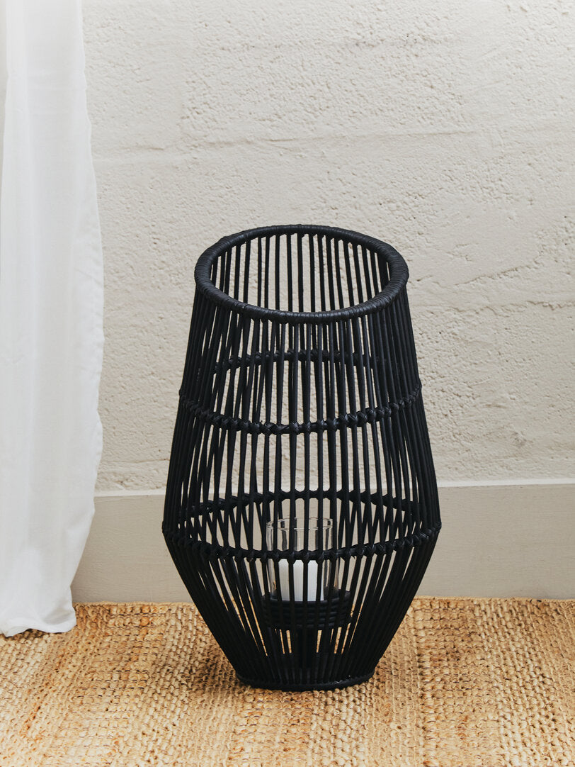 Mataram Large Black Natural Rattan Lantern