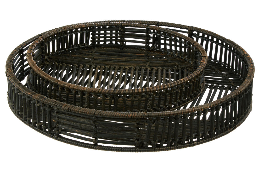 Batu Set of 2 Black Rattan Trays