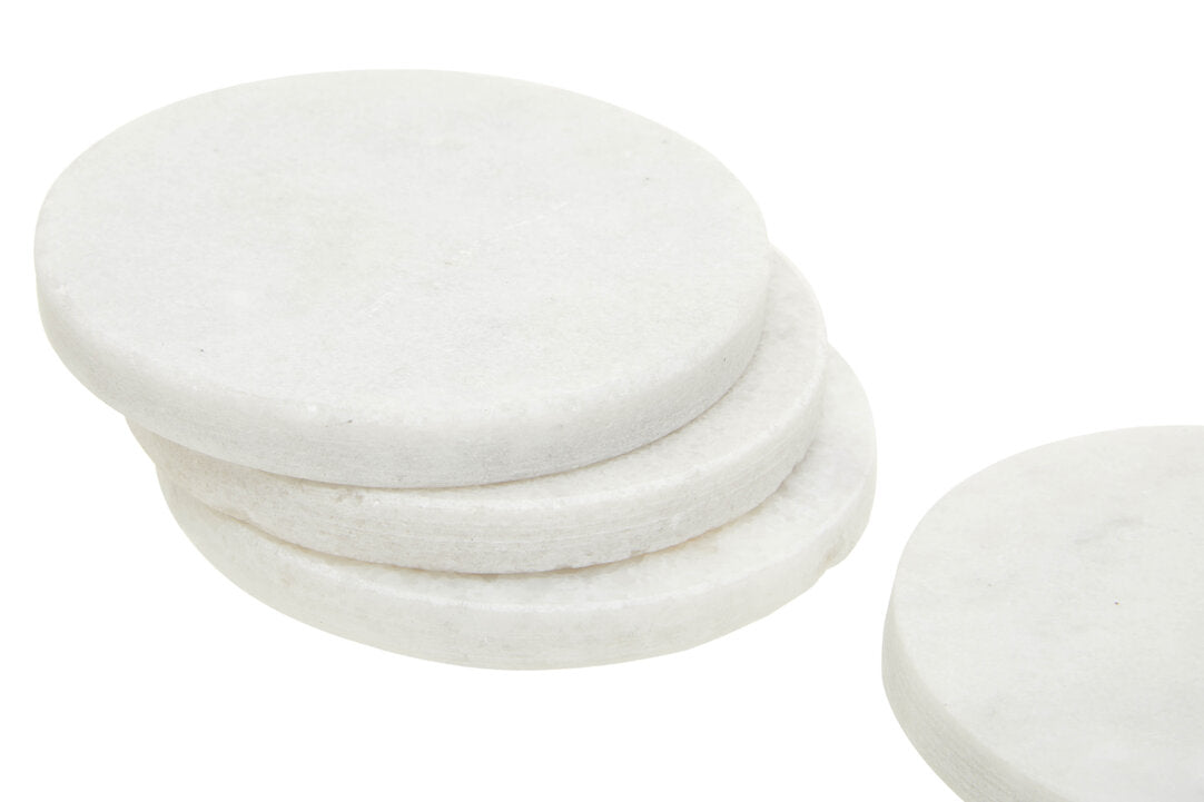 Kindia Set of 4 White Marble Round Coasters
