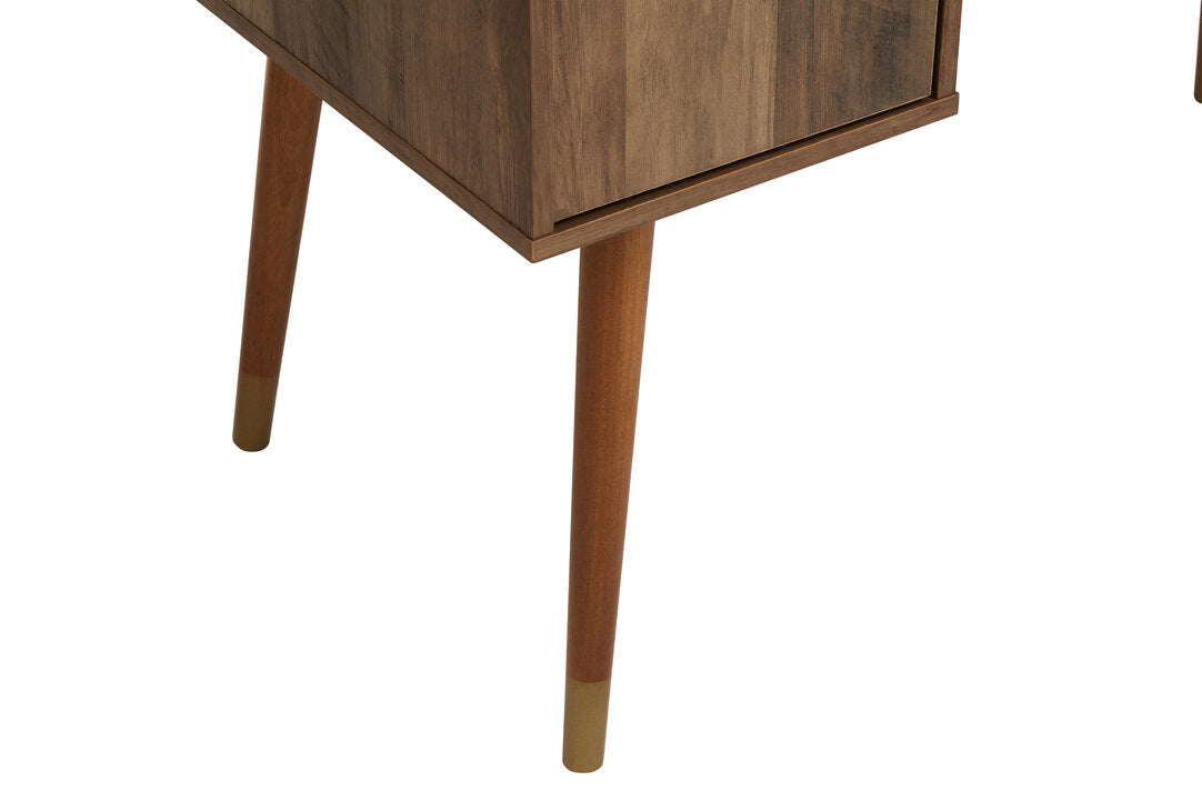 Frida Wood Veneer Desk with Drawer & Concealed Storage – Warm Minimal Workspace Desk with Gold Accents