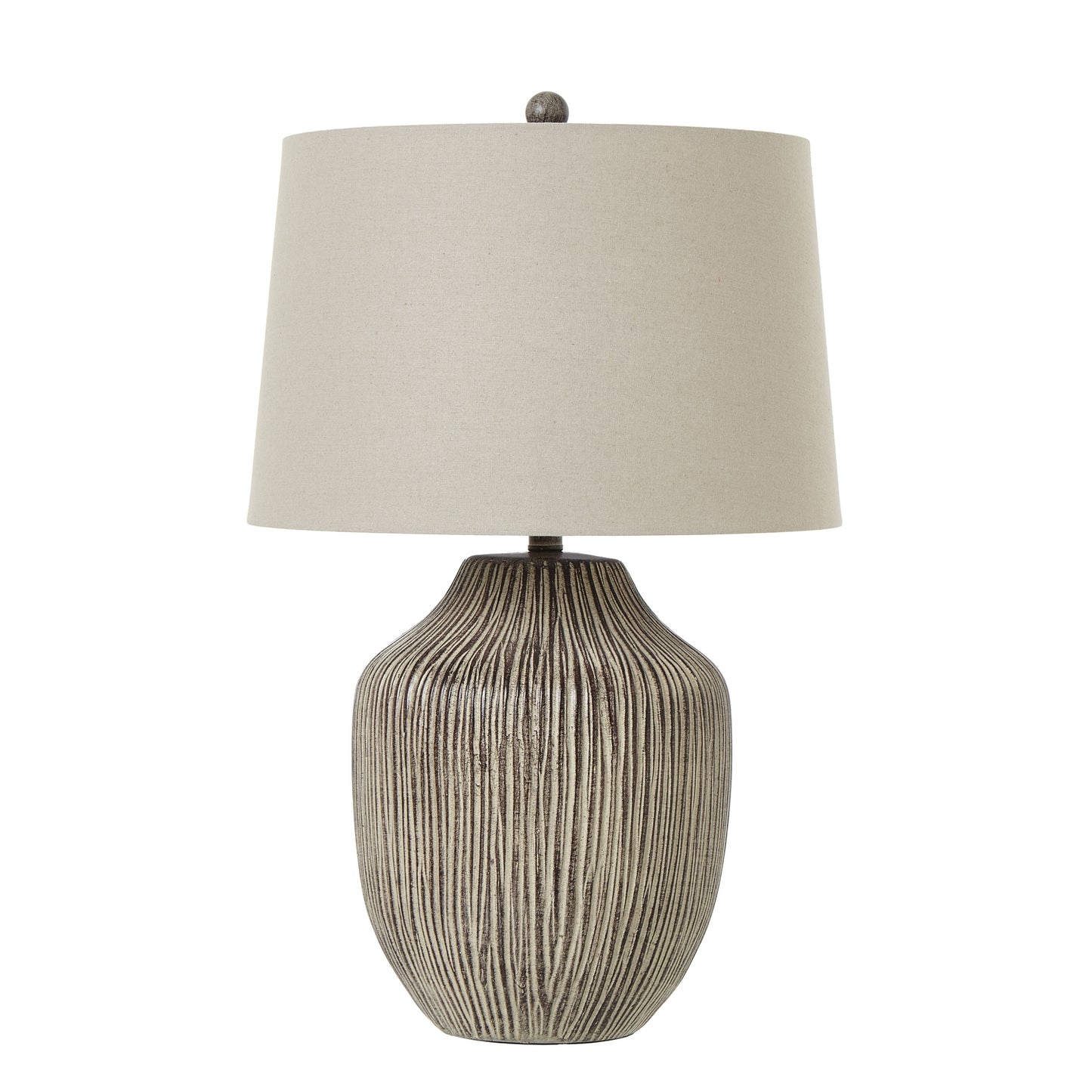 Ochre Carved Desk Lamp – Linen Shade