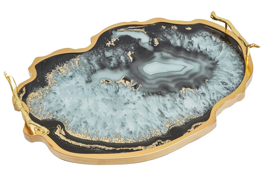 Celina Black And Gold Agate Tray