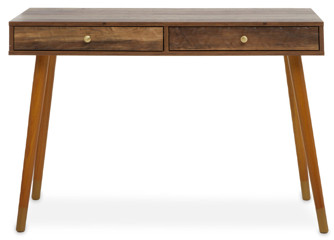 Frida Slim Wood Veneer Console Desk with Drawers – Compact Workspace Desk with Tapered Legs