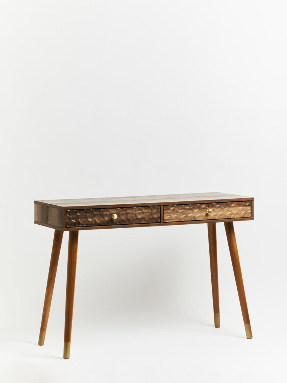 Frida Slim Wood Veneer Console Desk with Drawers – Compact Workspace Desk with Tapered Legs