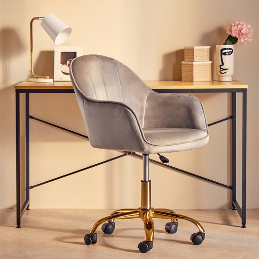 Brent Grey Velvet And Gold Base Home Office Chair