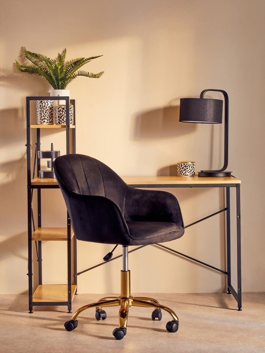 Black Velvet Office Chair with Gold Base – Refined Workspace Seating with Contrast Finish