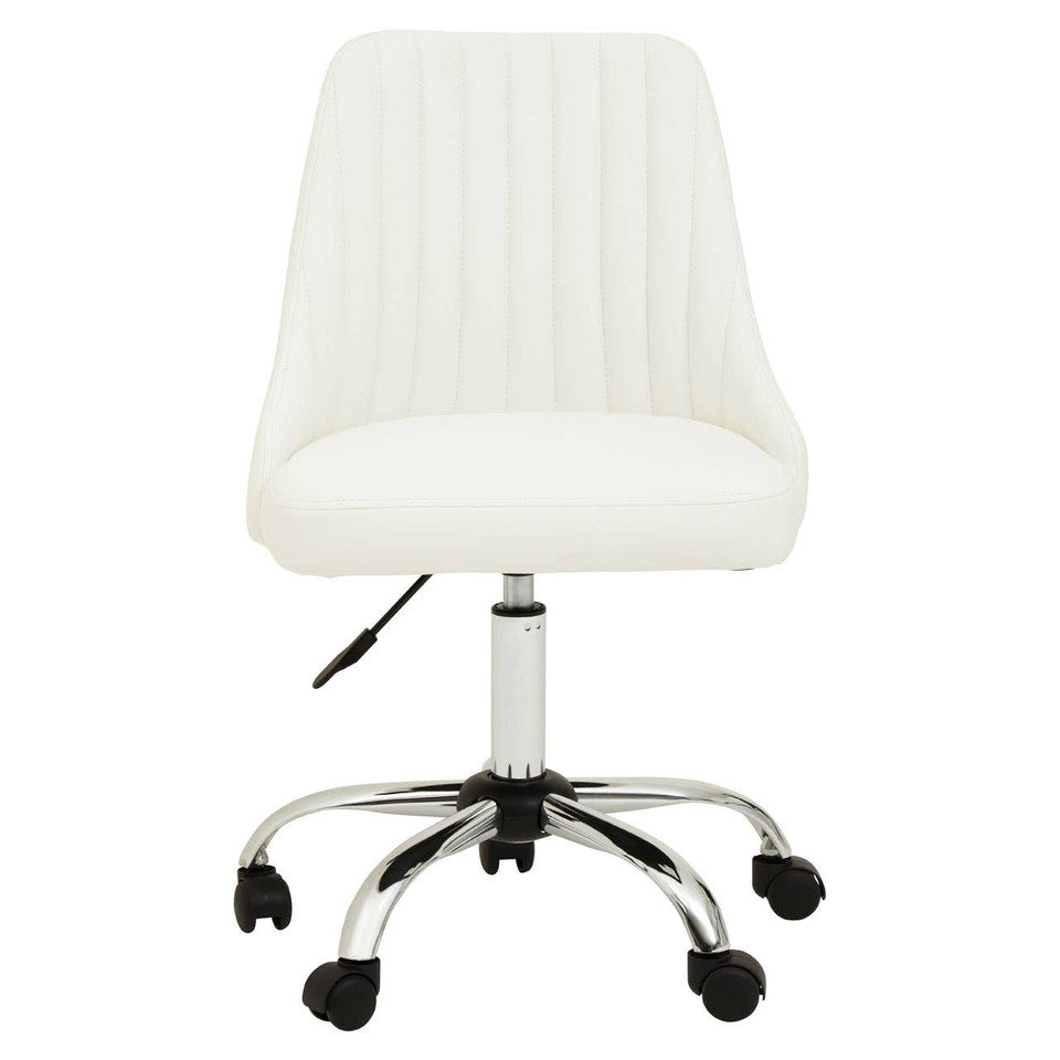 Off-White Leather Effect Office Chair – Minimal Workspace Seating with High Back Suppor