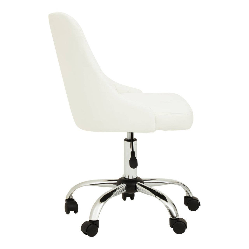 Off-White Leather Effect Office Chair – Minimal Workspace Seating with High Back Suppor