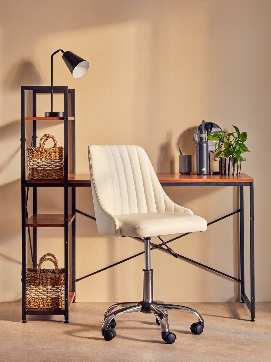 Off-White Leather Effect Office Chair – Minimal Workspace Seating with High Back Suppor