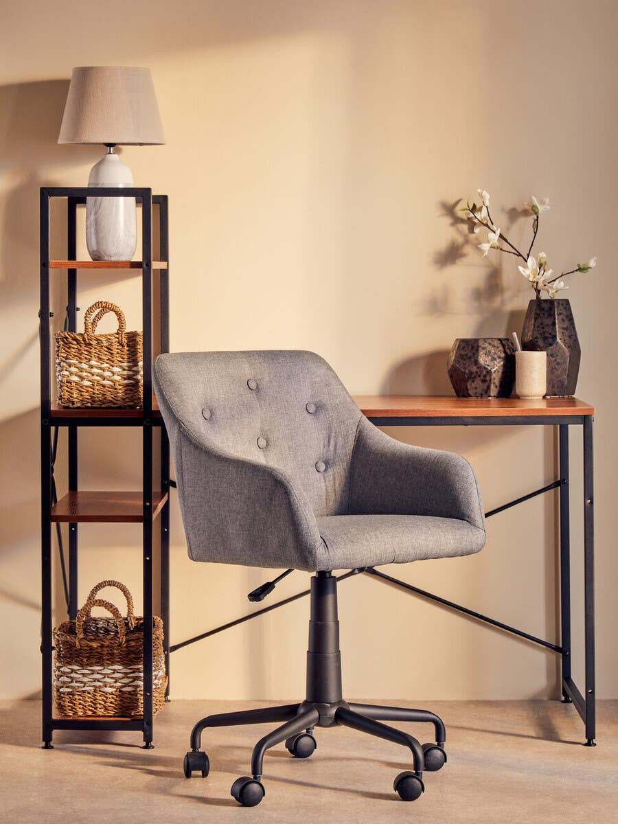 Grey Tufted Office Chair with Black Leg