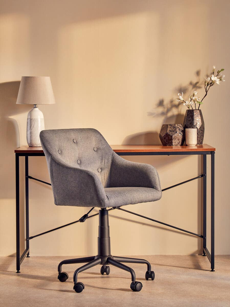 Grey Tufted Office Chair with Black Leg