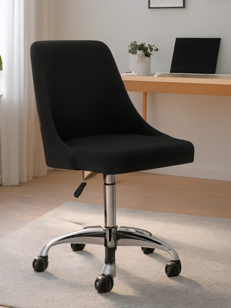 Black Fabric Office Chair with Chrome Base – Minimal Workspace Seating with Medium Back Support