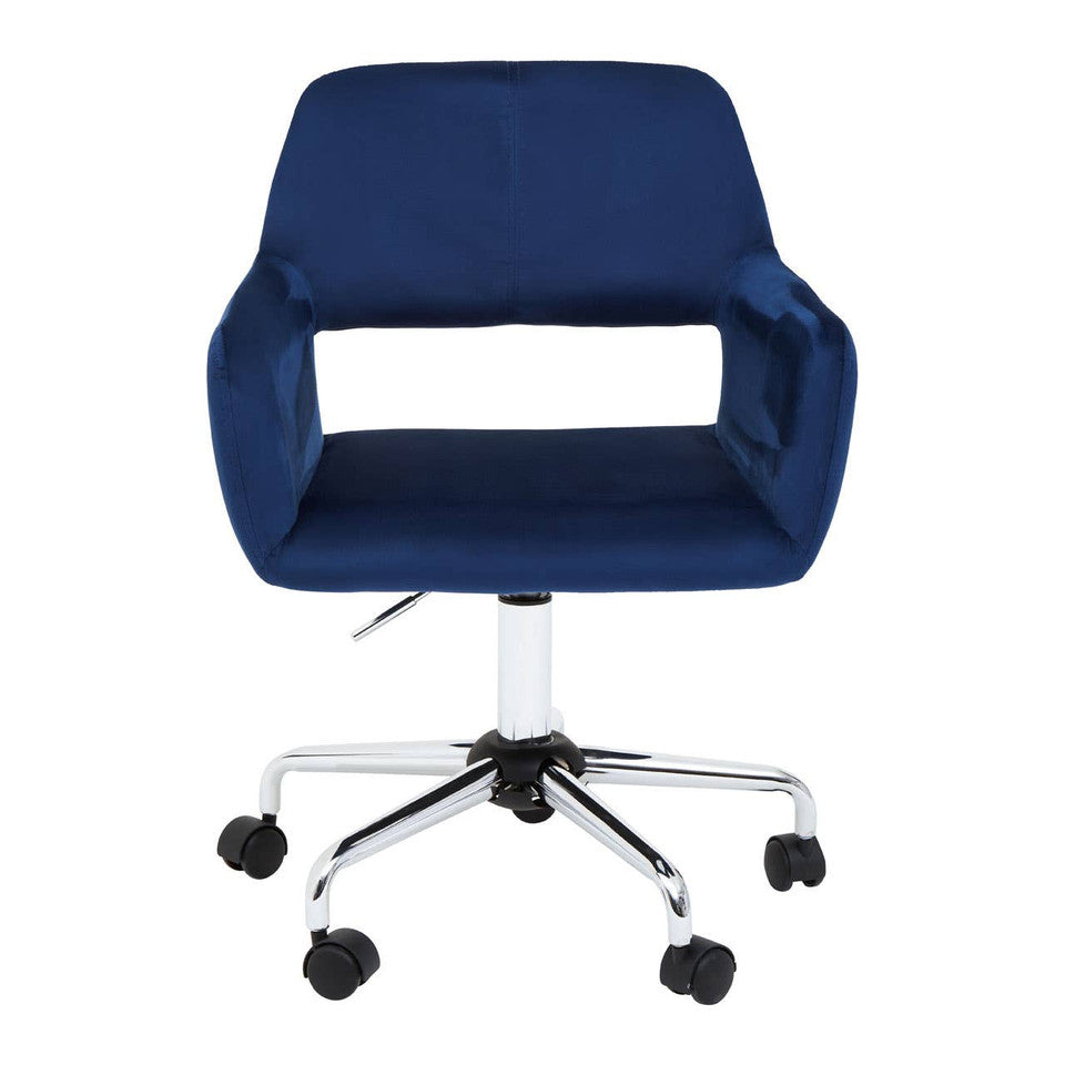 Navy Velvet Office Chair with Chrome Base – Compact Workspace Seating with Refined Finish