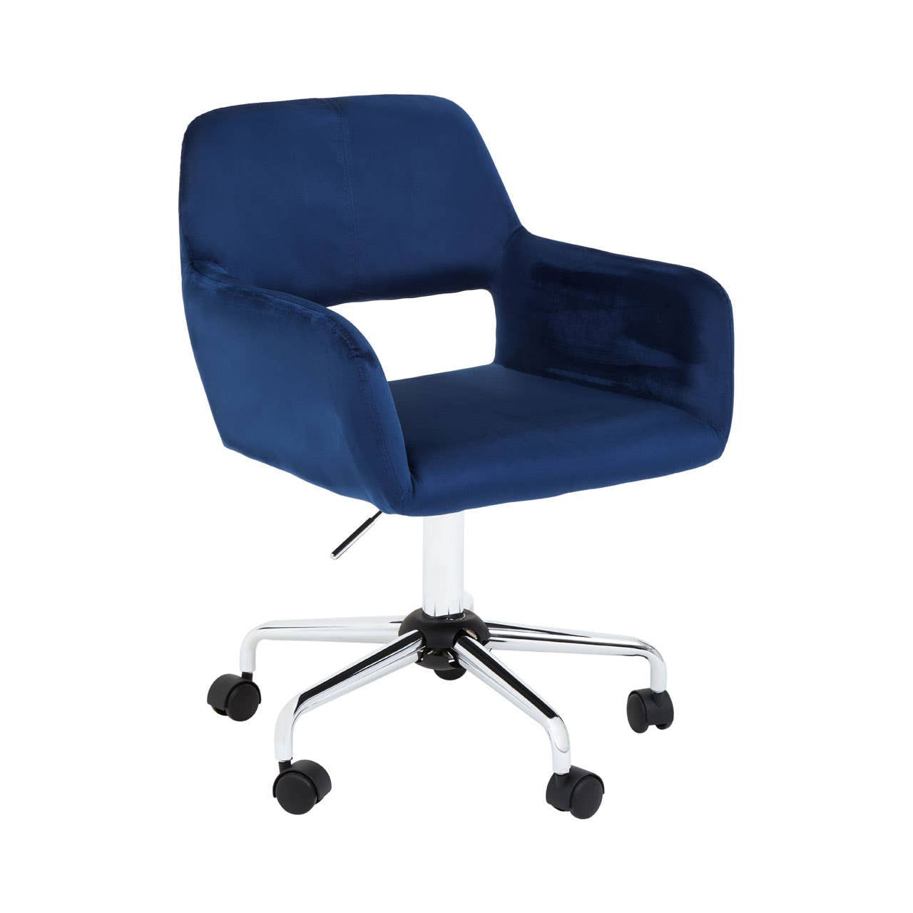 Navy Velvet Office Chair with Chrome Base – Compact Workspace Seating with Refined Finish