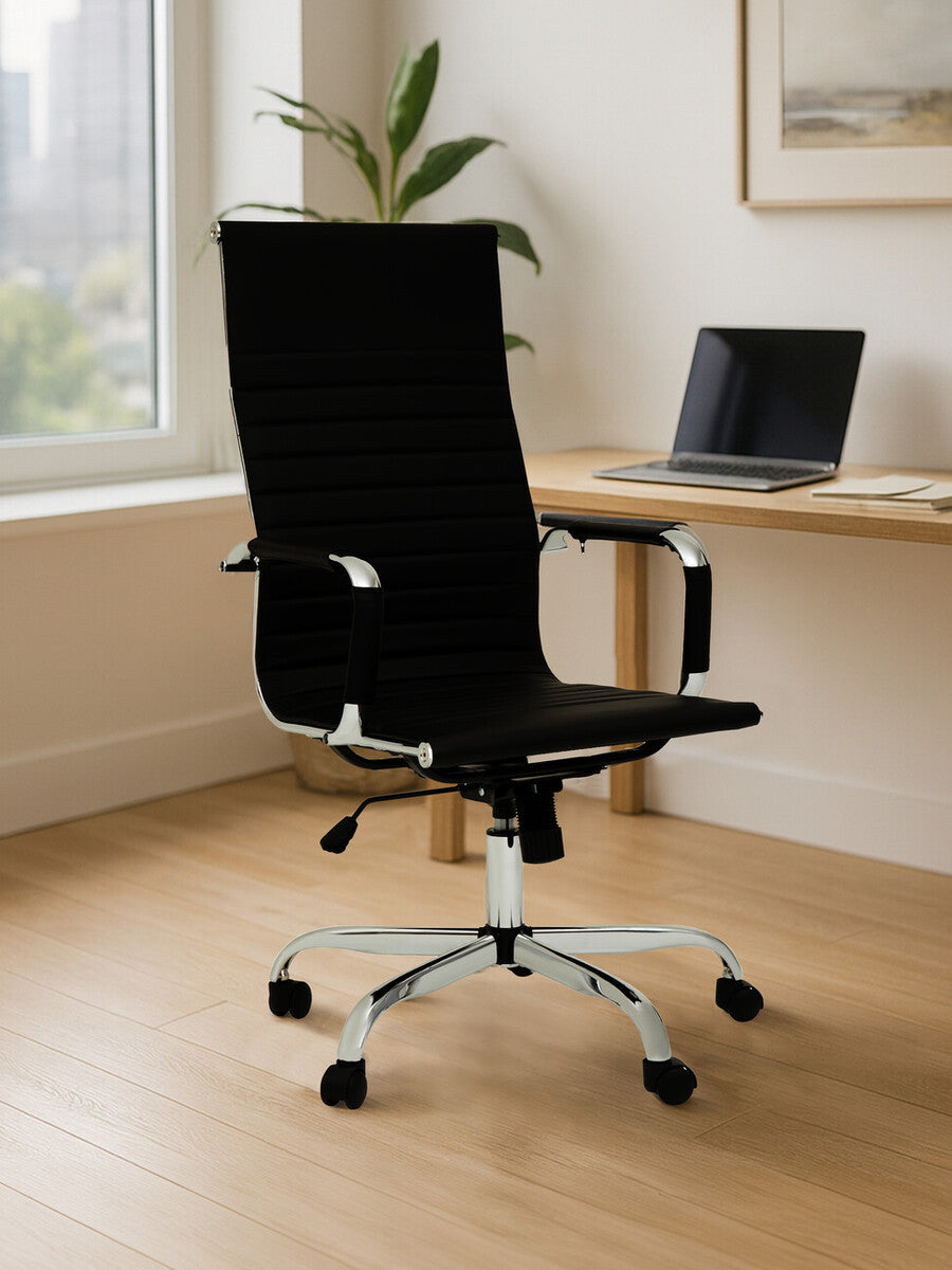 Black High-Back Office Chair – Minimal Workspace Seating with Structured Suppor