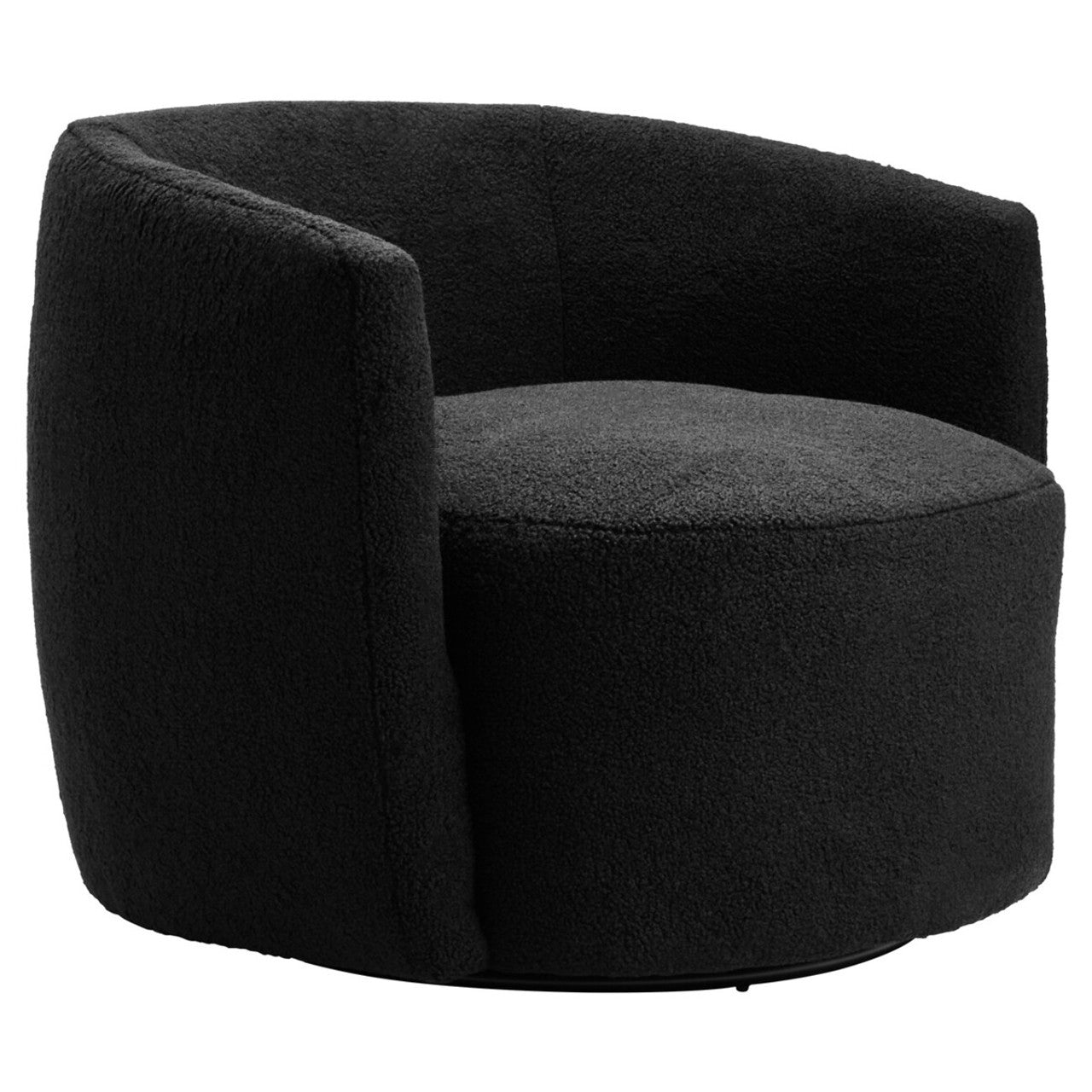 Black Bouclé Swivel Lounge Chair – Curved Sculptural Seating for Design-Led Workspaces
