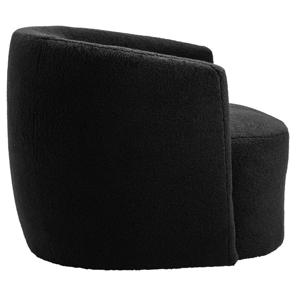 Black Bouclé Swivel Lounge Chair – Curved Sculptural Seating for Design-Led Workspaces