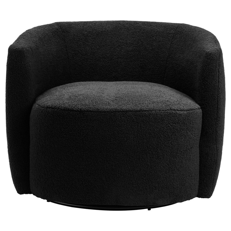 Black Bouclé Swivel Lounge Chair – Curved Sculptural Seating for Design-Led Workspaces