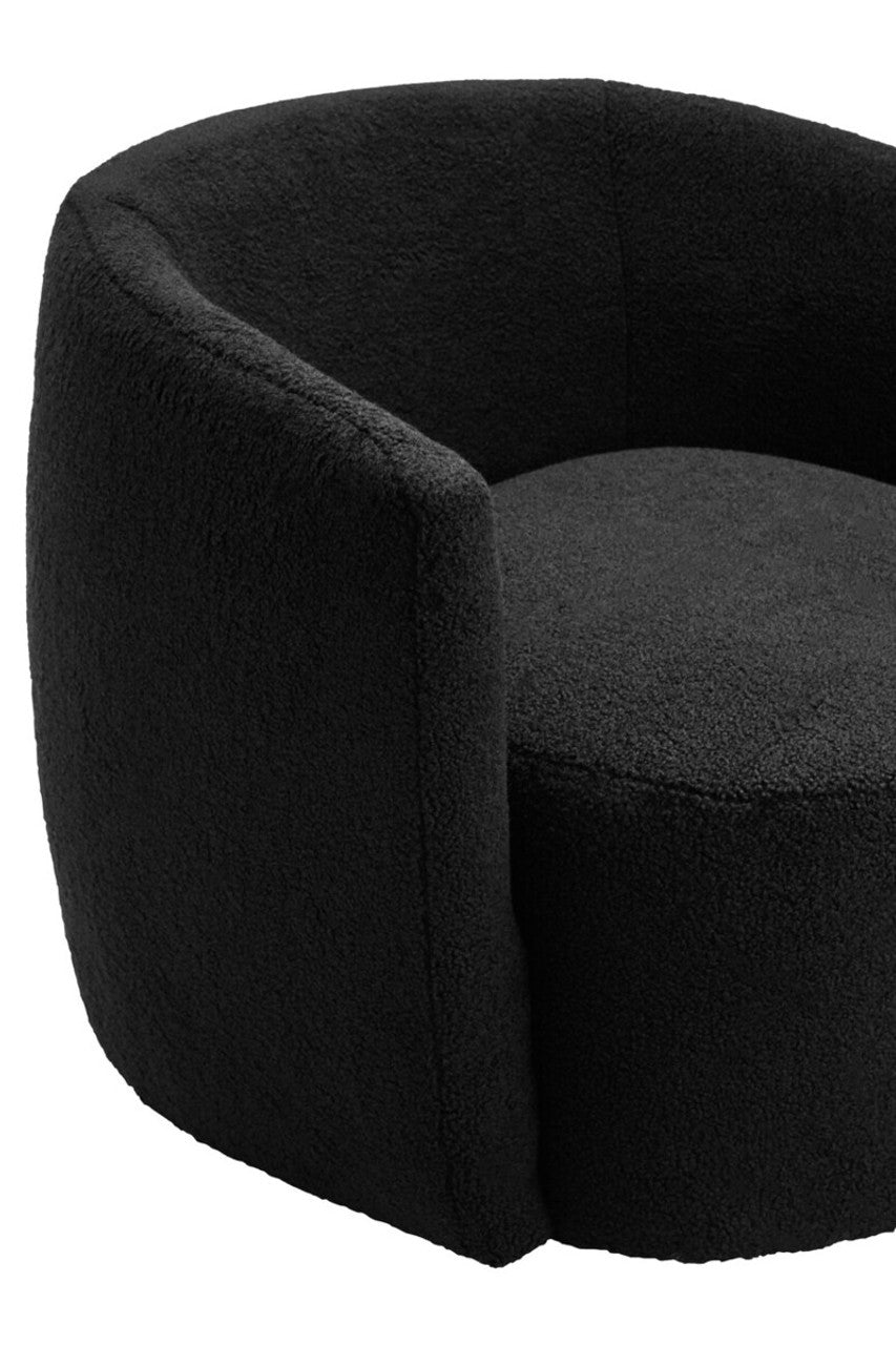 Black Bouclé Swivel Lounge Chair – Curved Sculptural Seating for Design-Led Workspaces