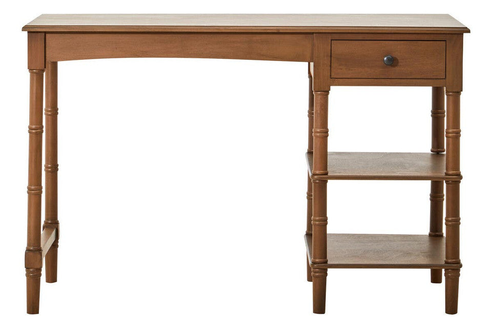Heritage Natural Wood Desk with One Drawer and Open Shelving – Inspired Workspace Desk with Spindle Legs