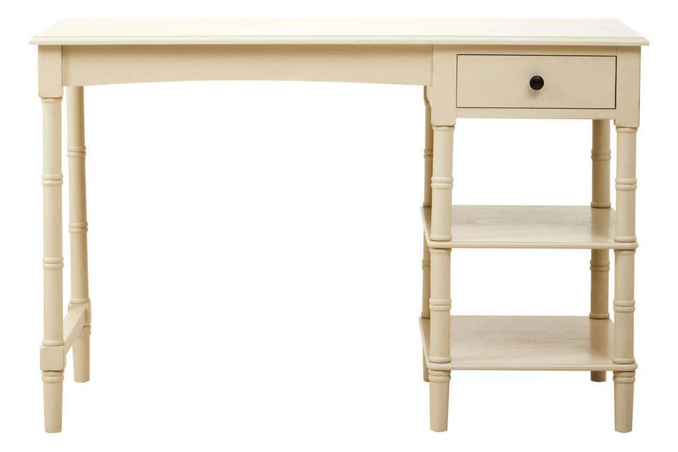 Heritage Ivory Desk with Drawer and Open Shelving – Inspired Workspace Desk with Spindle Legs