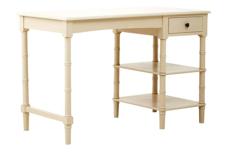 Heritage Ivory Desk with Drawer and Open Shelving – Inspired Workspace Desk with Spindle Legs