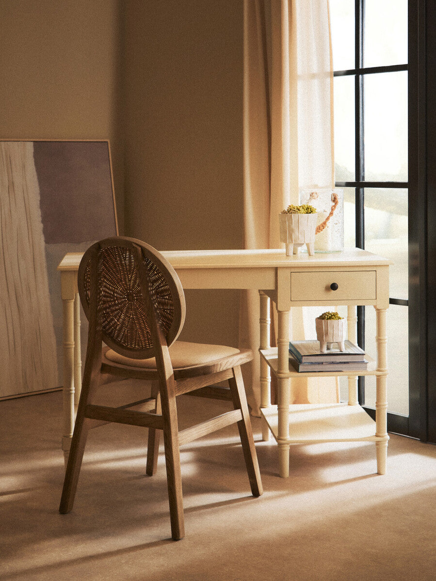 Heritage Ivory Desk with Drawer and Open Shelving – Inspired Workspace Desk with Spindle Legs