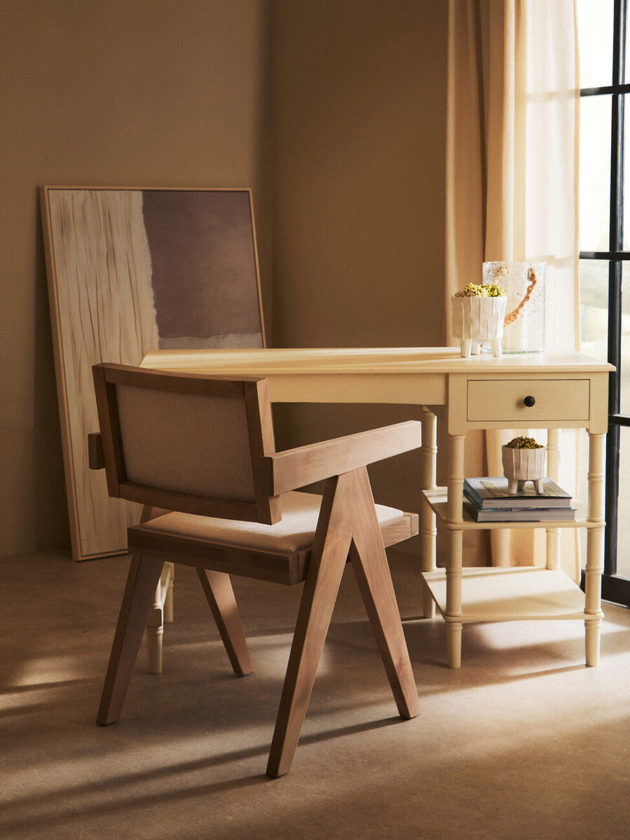 Heritage Ivory Desk with Drawer and Open Shelving – Inspired Workspace Desk with Spindle Legs