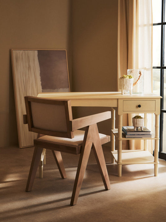 Heritage Ivory Desk with Drawer and Open Shelving – Inspired Workspace Desk with Spindle Legs