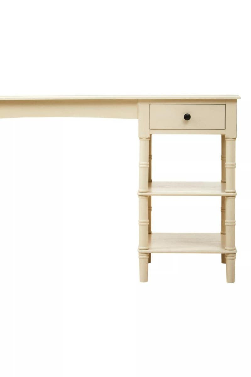 Heritage Ivory Desk with Drawer and Open Shelving – Inspired Workspace Desk with Spindle Legs