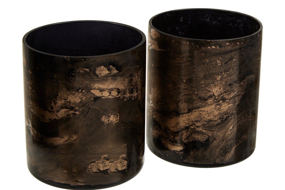 Gaia Set Of 3 Black And Gold Tealight Holders