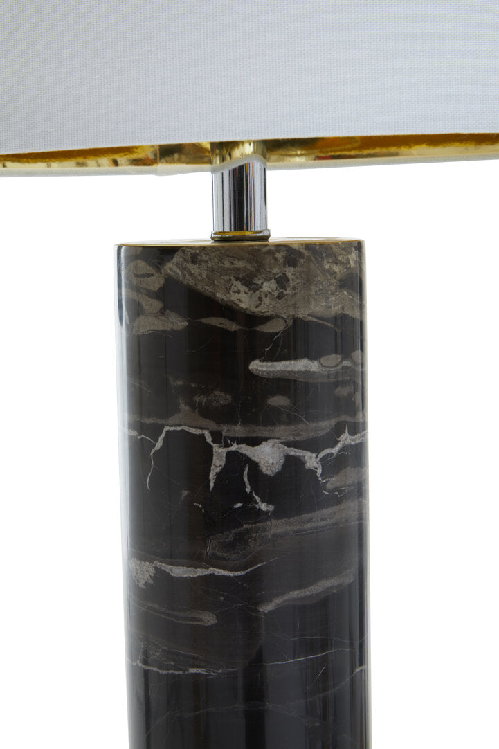 Ebony Black Marble Table Lamp Chrome Base