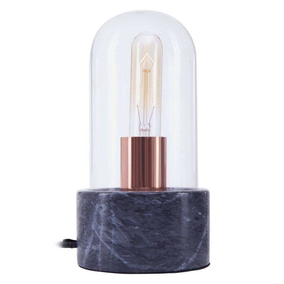 Bell Table Lamp with Black Marble Base – Minimal Workspace Lighting with Glass Cloche