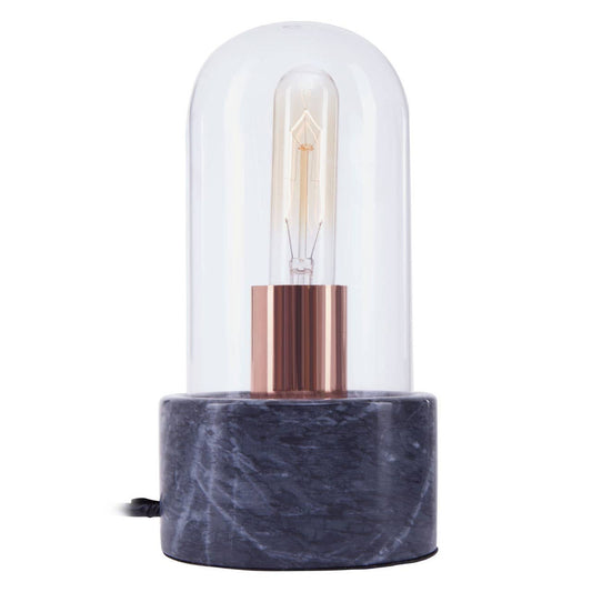 Bell Table Lamp with Black Marble Base – Minimal Workspace Lighting with Glass Cloche