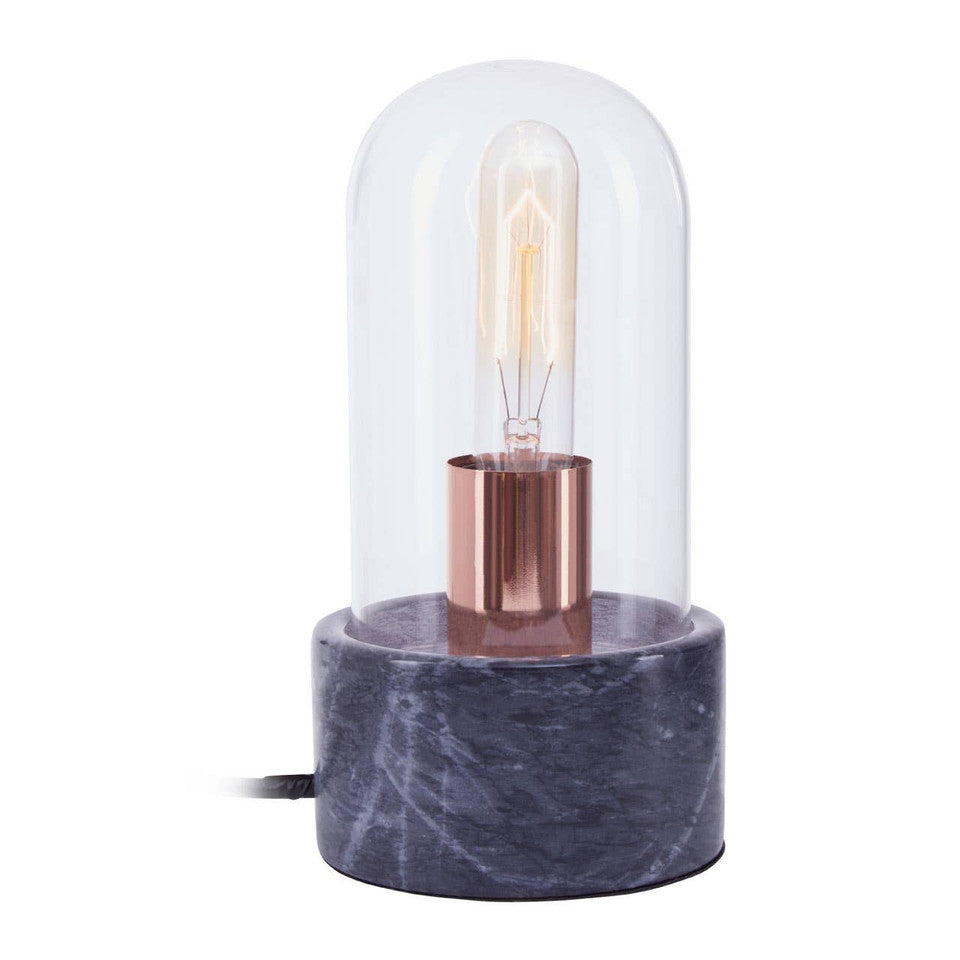Bell Table Lamp with Black Marble Base – Minimal Workspace Lighting with Glass Cloche