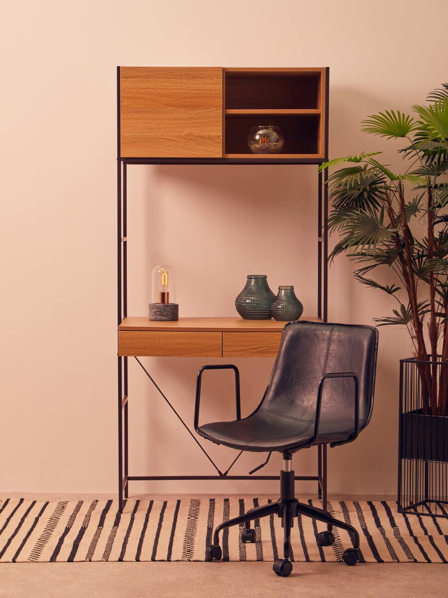 Bell Table Lamp with Black Marble Base – Minimal Workspace Lighting with Glass Cloche