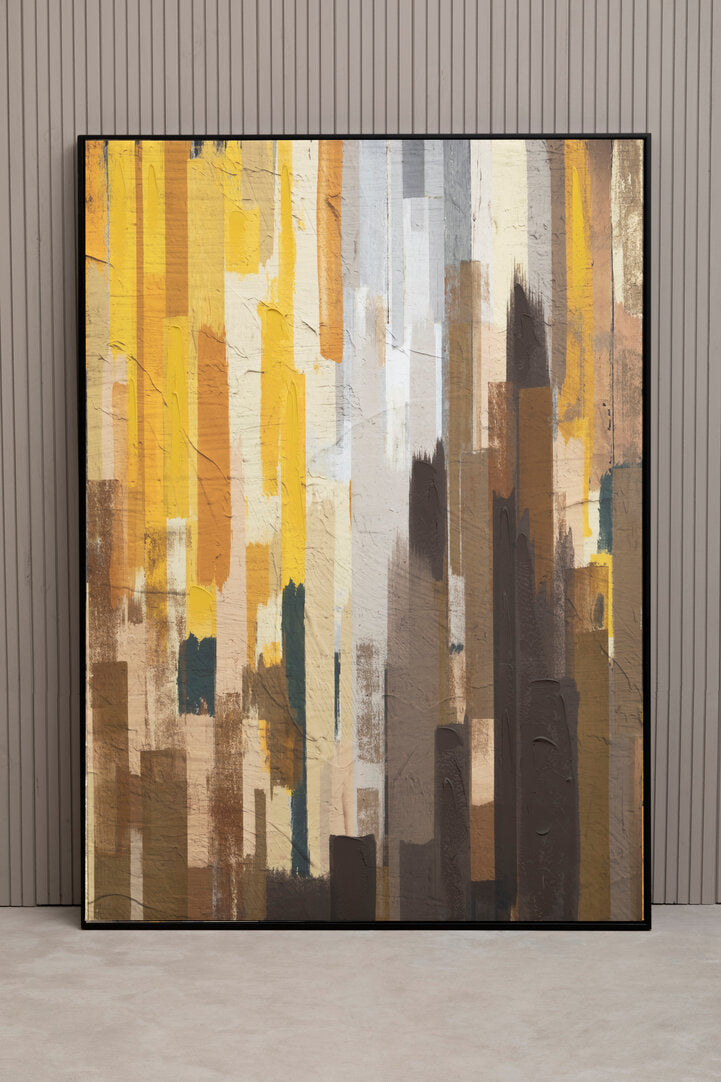 Astratto Ochre Abstract Canvas Wall Art – Textured Workspace Statement Piece with Warm Tones