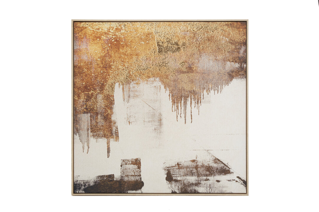 Abstract Wall Art with Gold Foil – Contemporary Workspace Statement Piece with Textured Finish