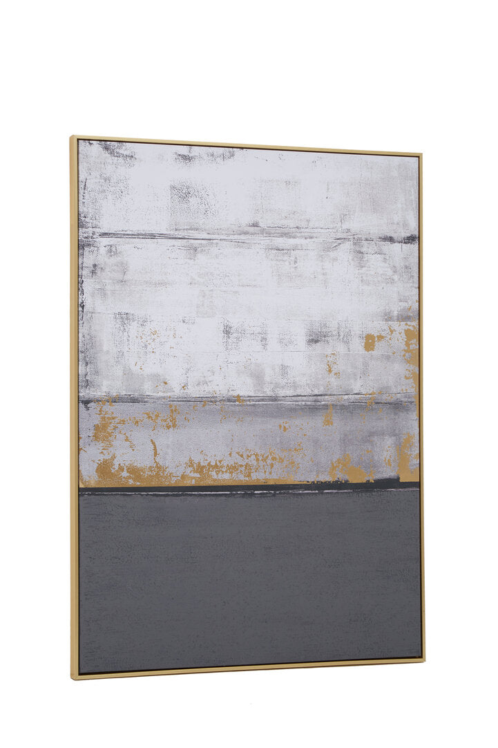 Grey Abstract Wall Art with Gold Foil – Vertical Workspace Statement Piece with Textured Finish